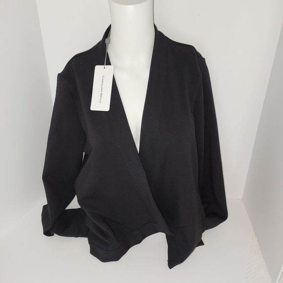 Cardigan Assymetrical Front Contrast Trim Black Stretch Fitted Sz M NWT - Picture 1 of 7